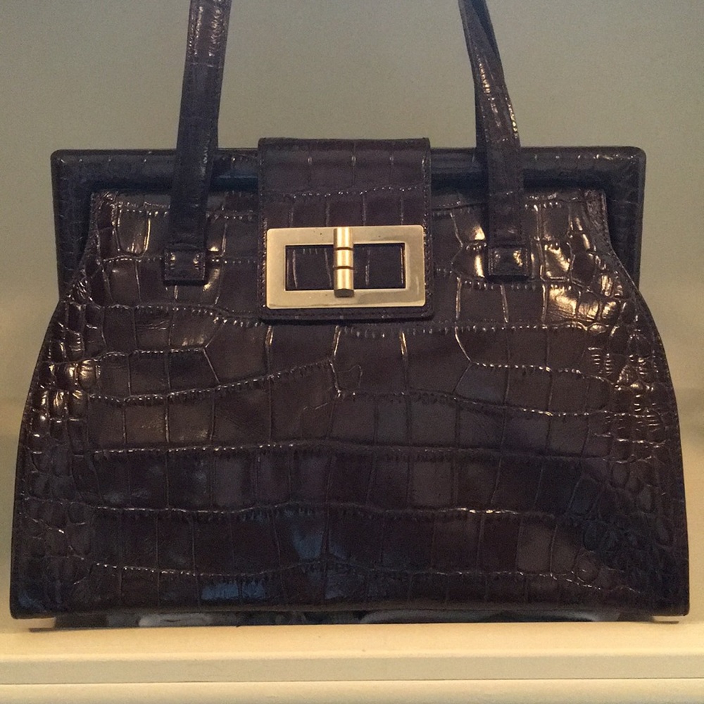 Talbots embossed chocolate large satchel leather